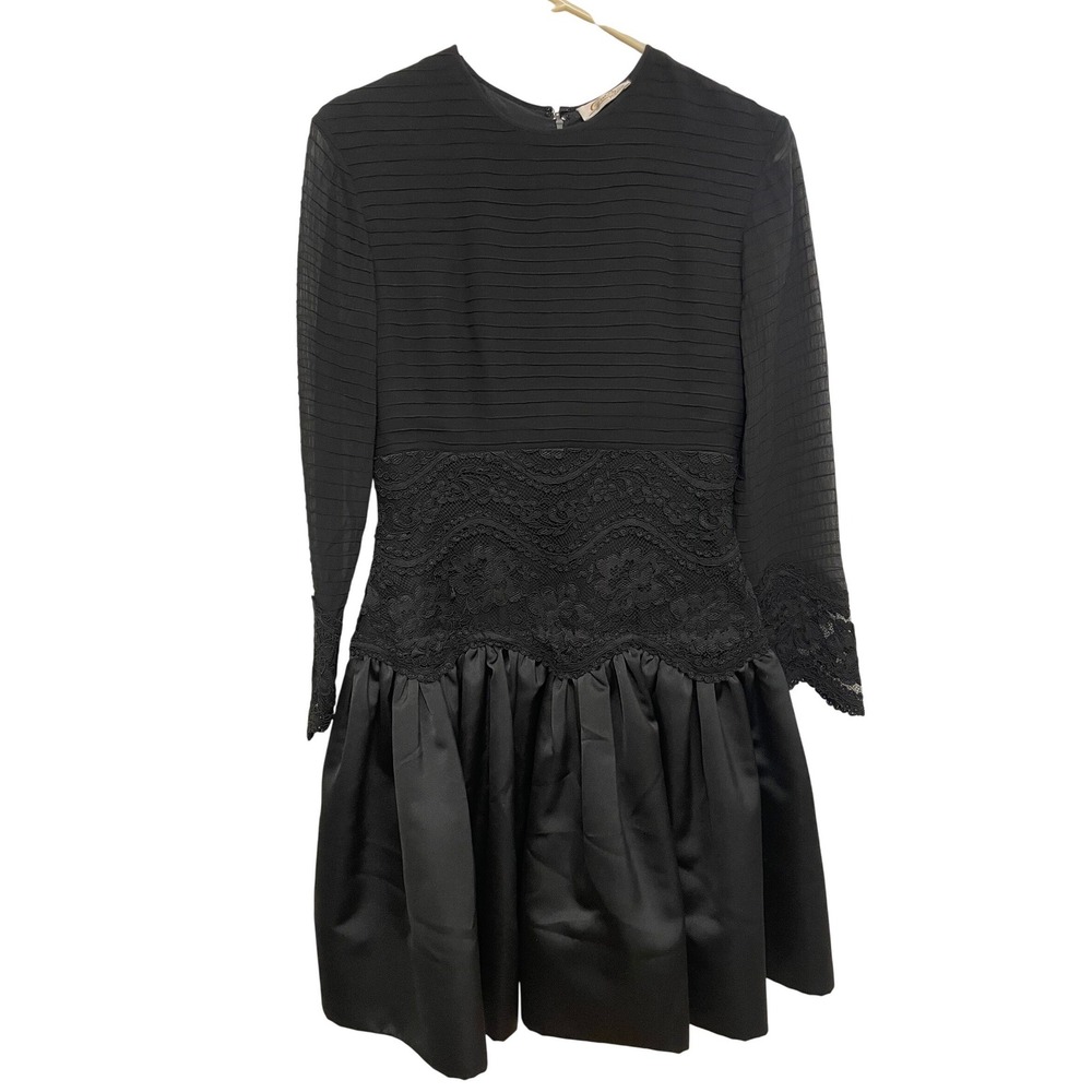 Vintage Cocktail Dress Black Lace Drop Waist Bubble Skirt Cyreld‎ Paris Small